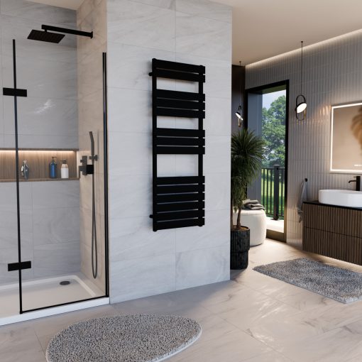 HD Demos Black 1400x500 mm design törölközőszárító radiátor, matt fekete