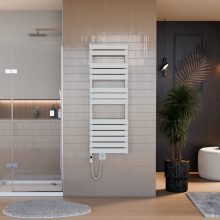 HD Demos White 1400x500 mm elektromos design törölközőszárító radiátor 400W-os fűtőpatronnal, fényes fehér