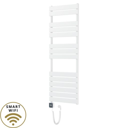 HD Demos White 1400x500 mm smart elektromos design törölközőszárító radiátor 400W-os wifi-s fűtőpatronnal, fényes fehér