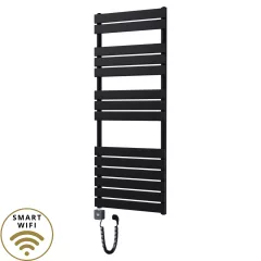   HD Demos Black 1400x600 mm smart elektromos design törölközőszárító radiátor 600W-os wifi-s fűtőpatronnal, matt fekete