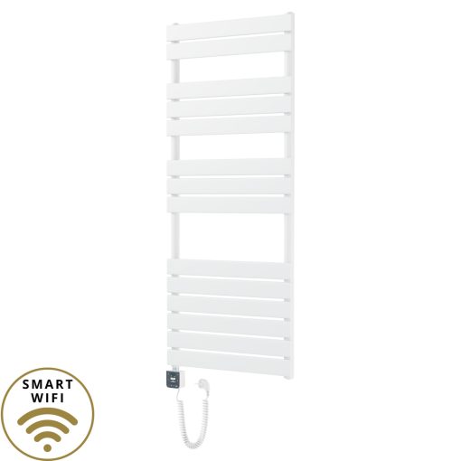HD Demos White 1400x600 mm smart elektromos design törölközőszárító radiátor 600W-os wifi-s fűtőpatronnal, fényes fehér