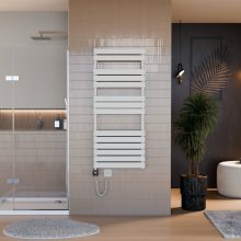 HD Demos White 1400x600 mm smart elektromos design törölközőszárító radiátor 600W-os wifi-s fűtőpatronnal, fényes fehér