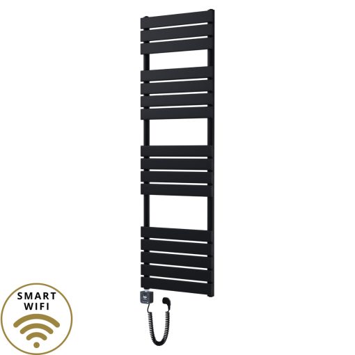 HD Demos Black 1600x500 mm smart elektromos design törölközőszárító radiátor 600W-os wifi-s fűtőpatronnal, matt fekete