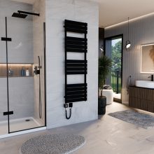 HD Demos Black 1600x500 mm smart elektromos design törölközőszárító radiátor 600W-os wifi-s fűtőpatronnal, matt fekete