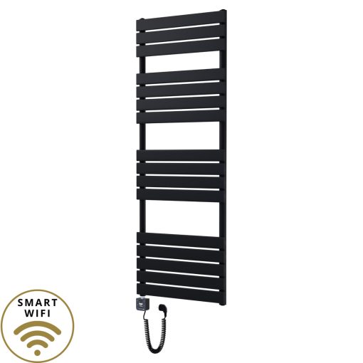 HD Demos Black 1600x600 mm smart elektromos design törölközőszárító radiátor 900W-os wifi-s fűtőpatronnal, matt fekete