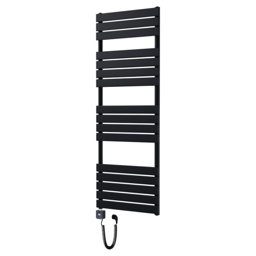 HD Demos Black 1600x600 mm smart elektromos design törölközőszárító radiátor 900W-os wifi-s fűtőpatronnal, matt fekete