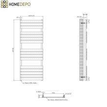 HD Demos Black 1600x600 mm smart elektromos design törölközőszárító radiátor 900W-os wifi-s fűtőpatronnal, matt fekete