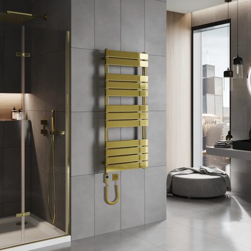HD Demos Gold 1600x600 mm elektromos design törölközőszárító radiátor 900W-os fűtőpatronnal, fényes arany