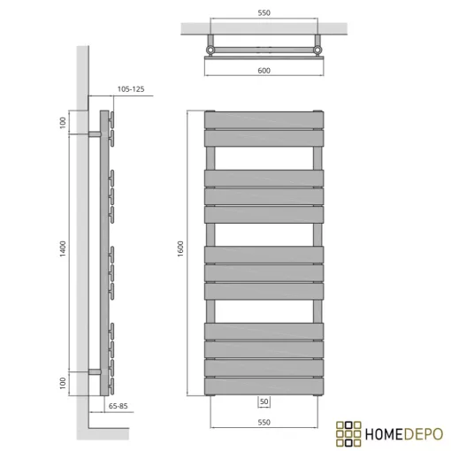 HD Demos Gold 1600x600 mm design törölközőszárító radiátor, arany