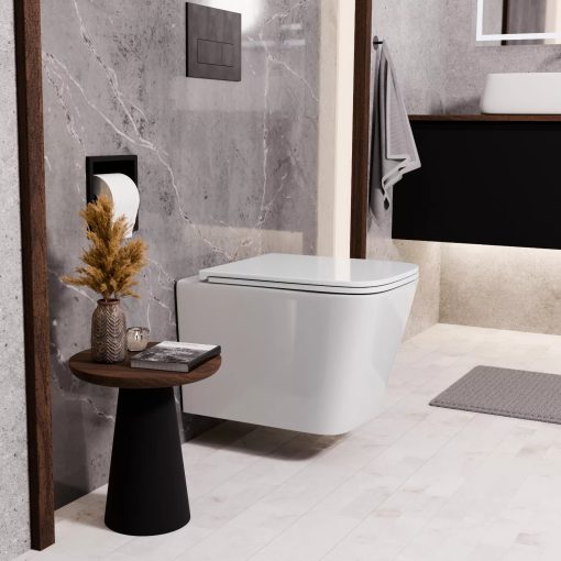 HD Slim "D" Glossy White WC tető matt fekete zsanérral