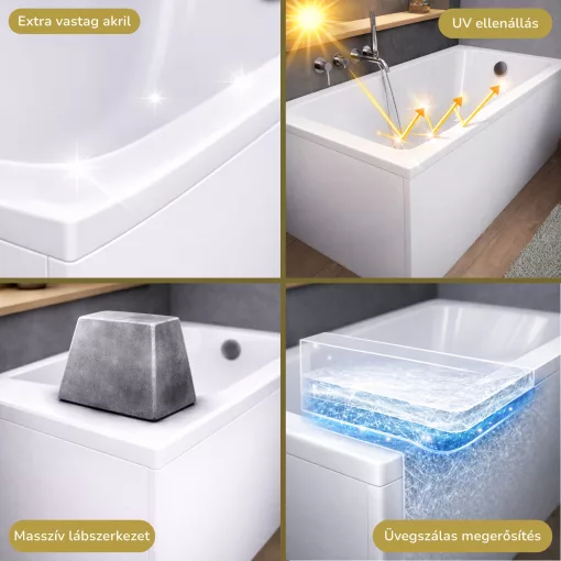 HD Line 160x70 cm hosszú egyenes akril kád lábbal és előlappal