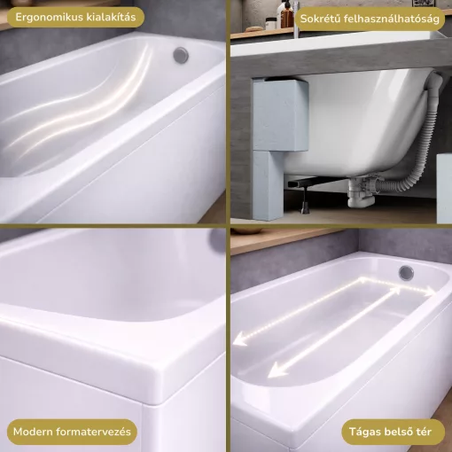 HD Line 160x70 cm hosszú egyenes akril kád lábbal és előlappal