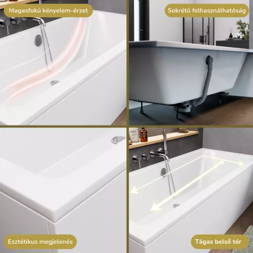 HD Harmony 170x75 cm hosszú egyenes akril kád lábbal és előlappal