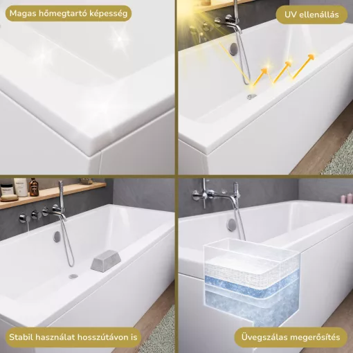 HD Harmony 170x75 cm hosszú egyenes akril kád lábbal, elő- és oldallappal