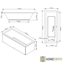 HD Harmony 170x75 cm hosszú egyenes akril kád lábbal, elő- és oldallappal