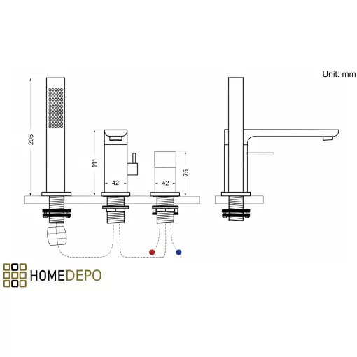HD Econic Glossy Gold perembe építhető 3-lyukú kádtöltő csaptelep