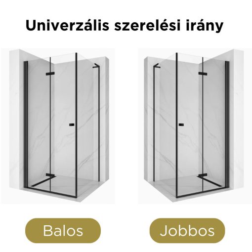 HD Felix "L" Black 100x90 aszimmetrikus szögletes összecsukható nyílóajtós zuhanykabin 6 mm vastag vízlepergető biztonsági üveggel, fekete elemekkel, 195 cm magas