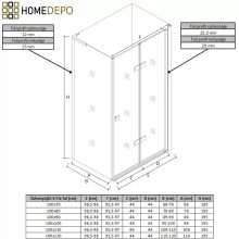 HD Felix "L" Black 100x70 aszimmetrikus szögletes összecsukható nyílóajtós zuhanykabin 6 mm vastag vízlepergető biztonsági üveggel, fekete elemekkel, 195 cm magas