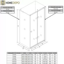HD Felix "L" Black 110x70 aszimmetrikus szögletes összecsukható nyílóajtós zuhanykabin 6 mm vastag vízlepergető biztonsági üveggel, fekete elemekkel, 195 cm magas