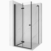 HD Felix "L" Black 120x90 aszimmetrikus szögletes összecsukható nyílóajtós zuhanykabin 6 mm vastag vízlepergető biztonsági üveggel, fekete elemekkel, 195 cm magas