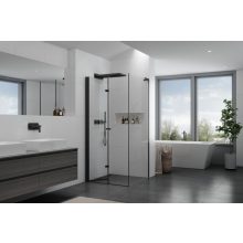 HD Felix "L" Black 120x90 aszimmetrikus szögletes összecsukható nyílóajtós zuhanykabin 6 mm vastag vízlepergető biztonsági üveggel, fekete elemekkel, 195 cm magas