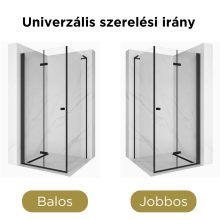 HD Felix "L" Black 120x90 aszimmetrikus szögletes összecsukható nyílóajtós zuhanykabin 6 mm vastag vízlepergető biztonsági üveggel, fekete elemekkel, 195 cm magas