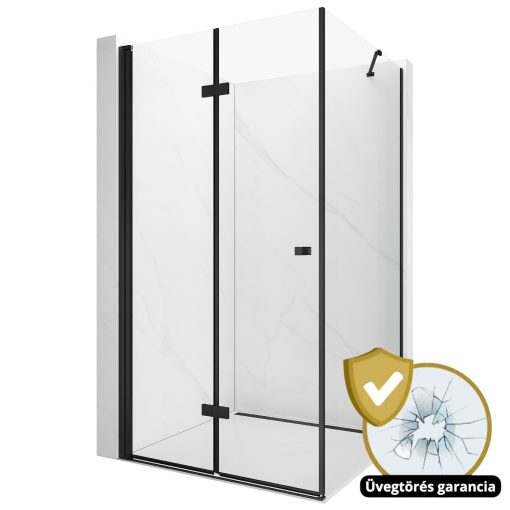 HD Felix "S" Black szögletes összecsukható nyílóajtós zuhanykabin 6 mm vastag vízlepergető biztonsági üveggel, fekete elemekkel, 195 cm magas