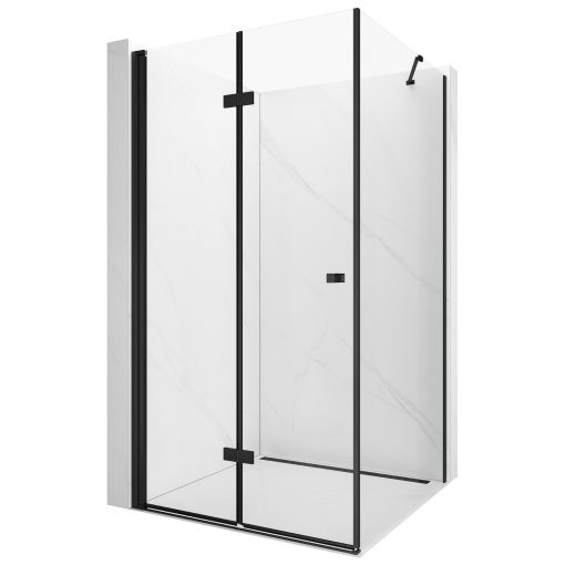 HD Felix "S" Black szögletes összecsukható nyílóajtós zuhanykabin 6 mm vastag vízlepergető biztonsági üveggel, fekete elemekkel, 195 cm magas