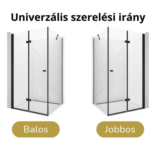 HD Felix "S" Black szögletes összecsukható nyílóajtós zuhanykabin 6 mm vastag vízlepergető biztonsági üveggel, fekete elemekkel, 195 cm magas