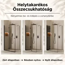 HD Felix "S" Black szögletes összecsukható nyílóajtós zuhanykabin 6 mm vastag vízlepergető biztonsági üveggel, fekete elemekkel, 195 cm magas