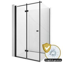 HD Felix "F" Black 120x70 aszimmetrikus szögletes összecsukható nyílóajtós zuhanykabin 6 mm vastag vízlepergető biztonsági üveggel, fekete elemekkel, 195 cm magas