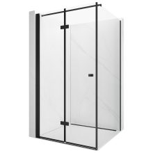 HD Felix "F" Black 120x70 aszimmetrikus szögletes összecsukható nyílóajtós zuhanykabin 6 mm vastag vízlepergető biztonsági üveggel, fekete elemekkel, 195 cm magas