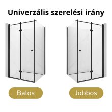 HD Felix "F" Black 120x70 aszimmetrikus szögletes összecsukható nyílóajtós zuhanykabin 6 mm vastag vízlepergető biztonsági üveggel, fekete elemekkel, 195 cm magas