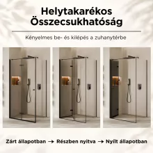 HD Felix "F" Black aszimmetrikus szögletes összecsukható nyílóajtós zuhanykabin 6 mm vastag vízlepergető biztonsági üveggel, fekete elemekkel, 195 cm magas