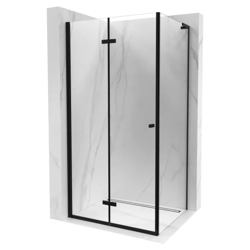 HD Felix "L" Black szögletes összecsukható nyílóajtós zuhanykabin 6 mm vastag vízlepergető biztonsági üveggel, fekete elemekkel, 195 cm magas