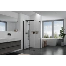 HD Felix "L" Black 70x100 aszimmetrikus szögletes összecsukható nyílóajtós zuhanykabin 6 mm vastag vízlepergető biztonsági üveggel, fekete elemekkel, 195 cm magas