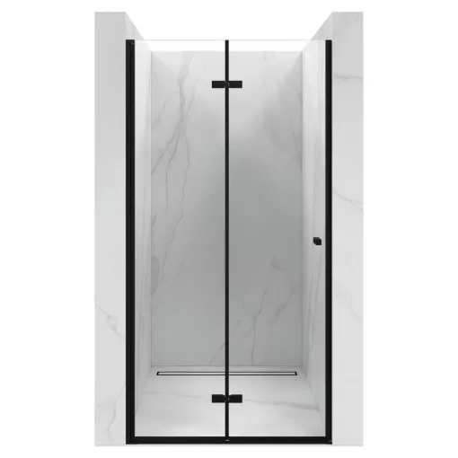HD Felix Black 70/80/90/100/110 cm széles összecsukható zuhanyajtó 6 mm vastag vízlepergető biztonsági üveggel, fekete elemekkel, 195 cm magas