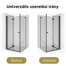 HD Felix "L" Black 90x70 aszimmetrikus szögletes összecsukható nyílóajtós zuhanykabin 6 mm vastag vízlepergető biztonsági üveggel, fekete elemekkel, 195 cm magas