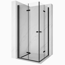 HD Felix Duo Black 100x70 aszimmetrikus szögletes összecsukható nyílóajtós zuhanykabin 6 mm vastag vízlepergető biztonsági üveggel, fekete elemekkel, 195 cm magas