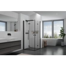 HD Felix Duo Black 100x70 aszimmetrikus szögletes összecsukható nyílóajtós zuhanykabin 6 mm vastag vízlepergető biztonsági üveggel, fekete elemekkel, 195 cm magas