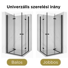 HD Felix Duo Black 120x90 aszimmetrikus szögletes összecsukható nyílóajtós zuhanykabin 6 mm vastag vízlepergető biztonsági üveggel, fekete elemekkel, 195 cm magas