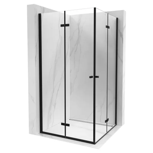 HD Felix Duo Black szögletes összecsukható nyílóajtós zuhanykabin 6 mm vastag vízlepergető biztonsági üveggel, fekete elemekkel, 195 cm magas
