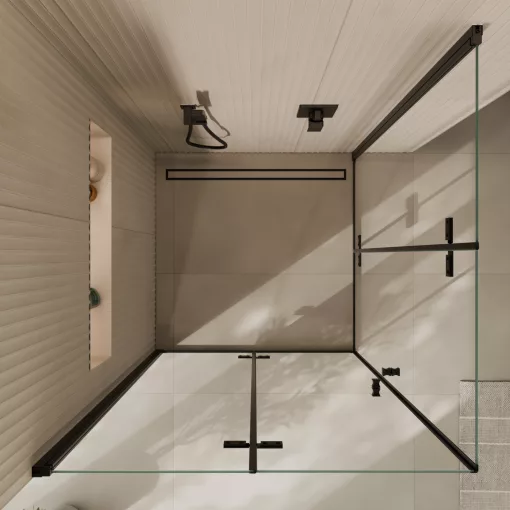 HD Felix Duo Black szögletes összecsukható nyílóajtós zuhanykabin 6 mm vastag vízlepergető biztonsági üveggel, fekete elemekkel, 195 cm magas