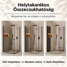 HD Felix Duo Black szögletes összecsukható nyílóajtós zuhanykabin 6 mm vastag vízlepergető biztonsági üveggel, fekete elemekkel, 195 cm magas