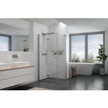 HD Felix "L" 110x110 aszimmetrikus szögletes összecsukható nyílóajtós zuhanykabin 6 mm vastag vízlepergető biztonsági üveggel, krómozott elemekkel, 195 cm magas
