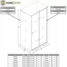 HD Felix "L" 120x110 aszimmetrikus szögletes összecsukható nyílóajtós zuhanykabin 6 mm vastag vízlepergető biztonsági üveggel, krómozott elemekkel, 195 cm magas