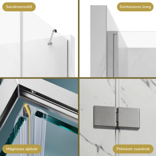 HD Felix "S" szögletes összecsukható nyílóajtós zuhanykabin 6 mm vastag vízlepergető biztonsági üveggel, krómozott elemekkel, 195 cm magas