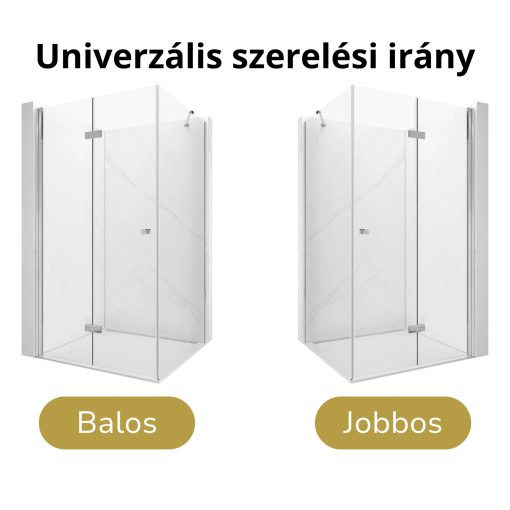 HD Felix "S" szögletes összecsukható nyílóajtós zuhanykabin 6 mm vastag vízlepergető biztonsági üveggel, krómozott elemekkel, 195 cm magas