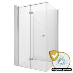   HD Felix "F" aszimmetrikus szögletes összecsukható nyílóajtós zuhanykabin 6 mm vastag vízlepergető biztonsági üveggel, krómozott elemekkel, 195 cm magas
