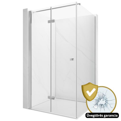 HD Felix "F" szögletes összecsukható nyílóajtós zuhanykabin 6 mm vastag vízlepergető biztonsági üveggel, krómozott elemekkel, 195 cm magas